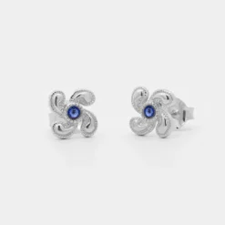 Pendientes Lauburu Berria Plata y Circonita Azul