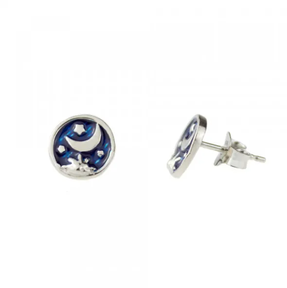 Pendientes Luna de Plata con Esmalte Azul