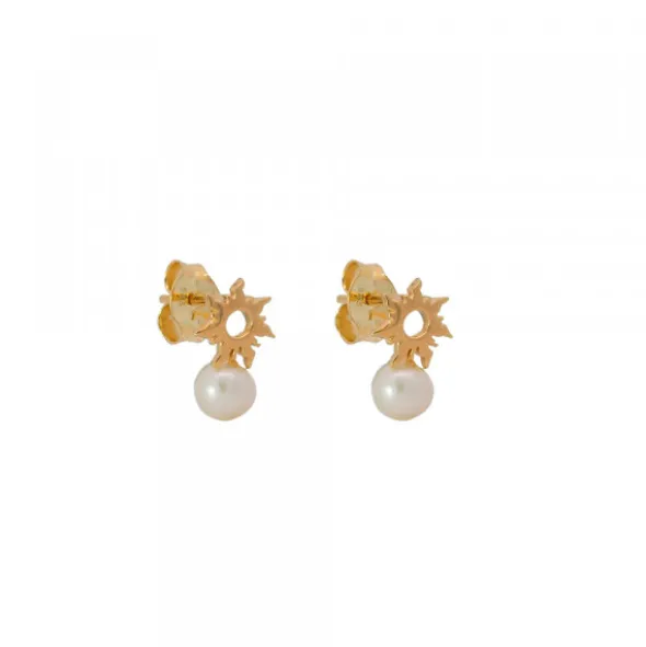 Pendientes Mountain de Plata Dorada con Perla