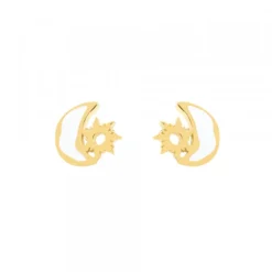 Pendientes Mountain Plata Dorada con Esmalte Blanco