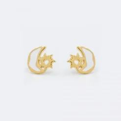 Pendientes Mountain Plata Dorada con Esmalte Blanco