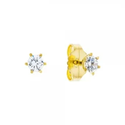 Pendientes Solitario Plata Dorada y Circonita 11mm