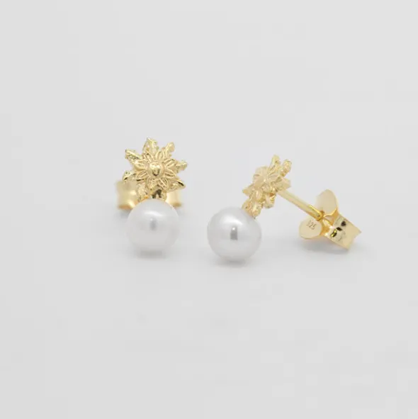 Pendientes Tú y Yo Plata Dorada y Perla 5mm
