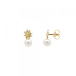 Pendientes Tú y Yo Plata Dorada y Perla 5mm