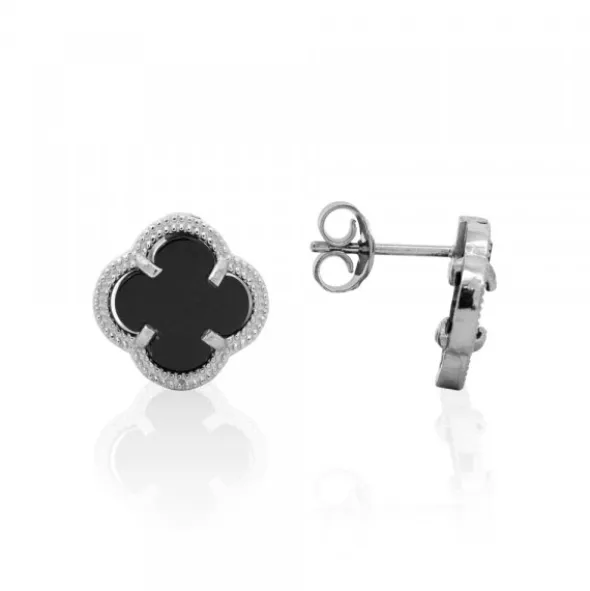 Pendientes Trébol de Plata Ónix