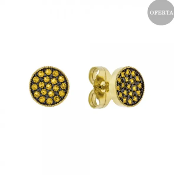 Pendientes Two Plata Dorada y Circonitas Amarillas