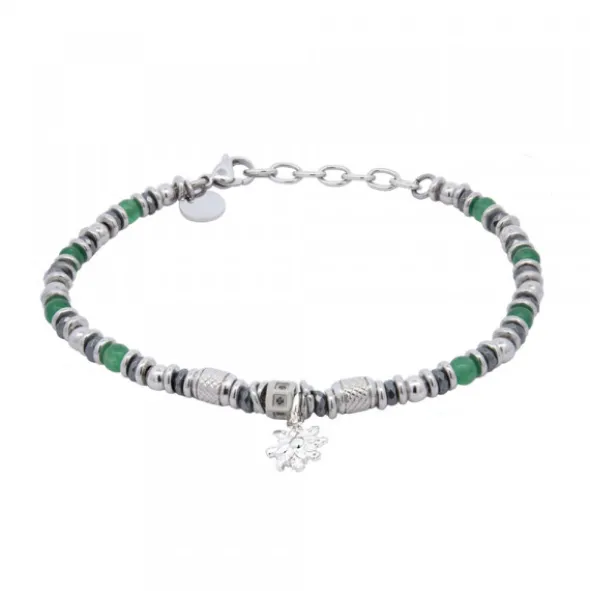 Pulsera Acero Cuentas Jade Verde