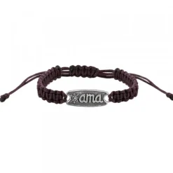 Pulsera Ama Marrón Gruesa Plata Acabado Rústico