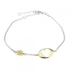 Pulsera Chapa Corazón Calado y Eguzkilore Plata Dorada