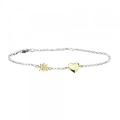 Pulsera Corazón y Eguzkilore de Plata Dorada