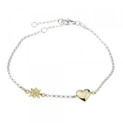 Pulsera Corazón y Eguzkilore de Plata Dorada
