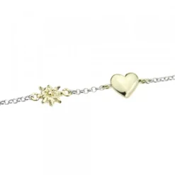 Pulsera Corazón y Eguzkilore de Plata Dorada