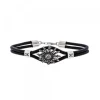 Pulsera Cuero Eguzkilore de Plata Envejecida