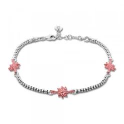 Pulsera de Plata con 3 Eguzkilore Rosas y Cadena Semirígida