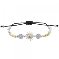 Pulsera Eguzkilore Bolitas Plata Bicolor y Macramé