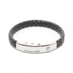 Pulsera Eguzkilore Cuero Trenzado Negro Personalizable