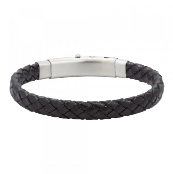 Pulsera Eguzkilore Mate Cuero Trenzado Negro Personalizable