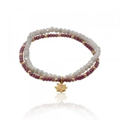 Pulsera Elástica Doble Burdeos y Marfil con Eguzkilore