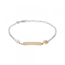 Pulsera Identidad Plata Rosa y Perla Personalizable
