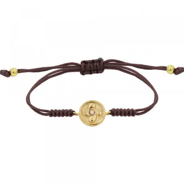 Pulsera Lauburu Redondo Plata Dorada y Circonita Marrón
