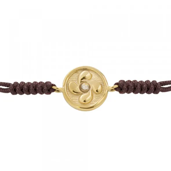 Pulsera Lauburu Redondo Plata Dorada y Circonita Marrón
