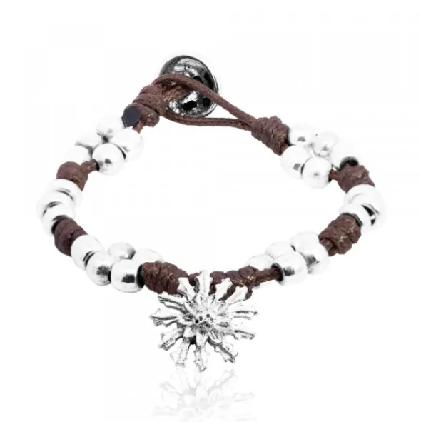 Pulsera Mari Mate con Motivo Eguzkilore y Cuerda Marrón