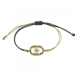 Pulsera Muka Macramé Plata Dorada y Circonitas Marrones