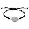 Pulsera Redonda Virgen Blanca de Plata con Hilo Negro Personalizable